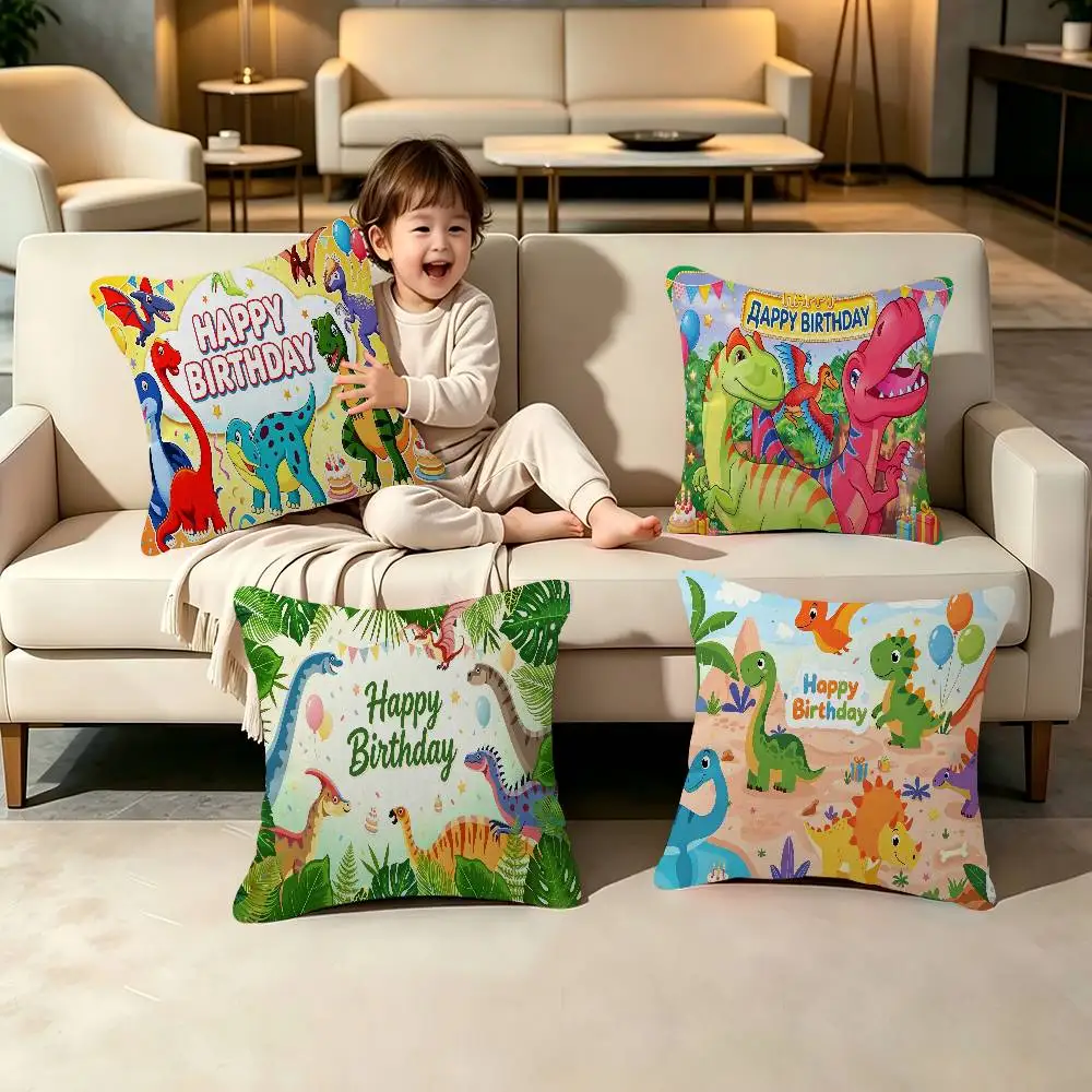 Cartoon Cute Dinosaur World Dino Cushion Cover Inches Farmhouse Decor Home Throw Pillow Covers For Couch Decorations