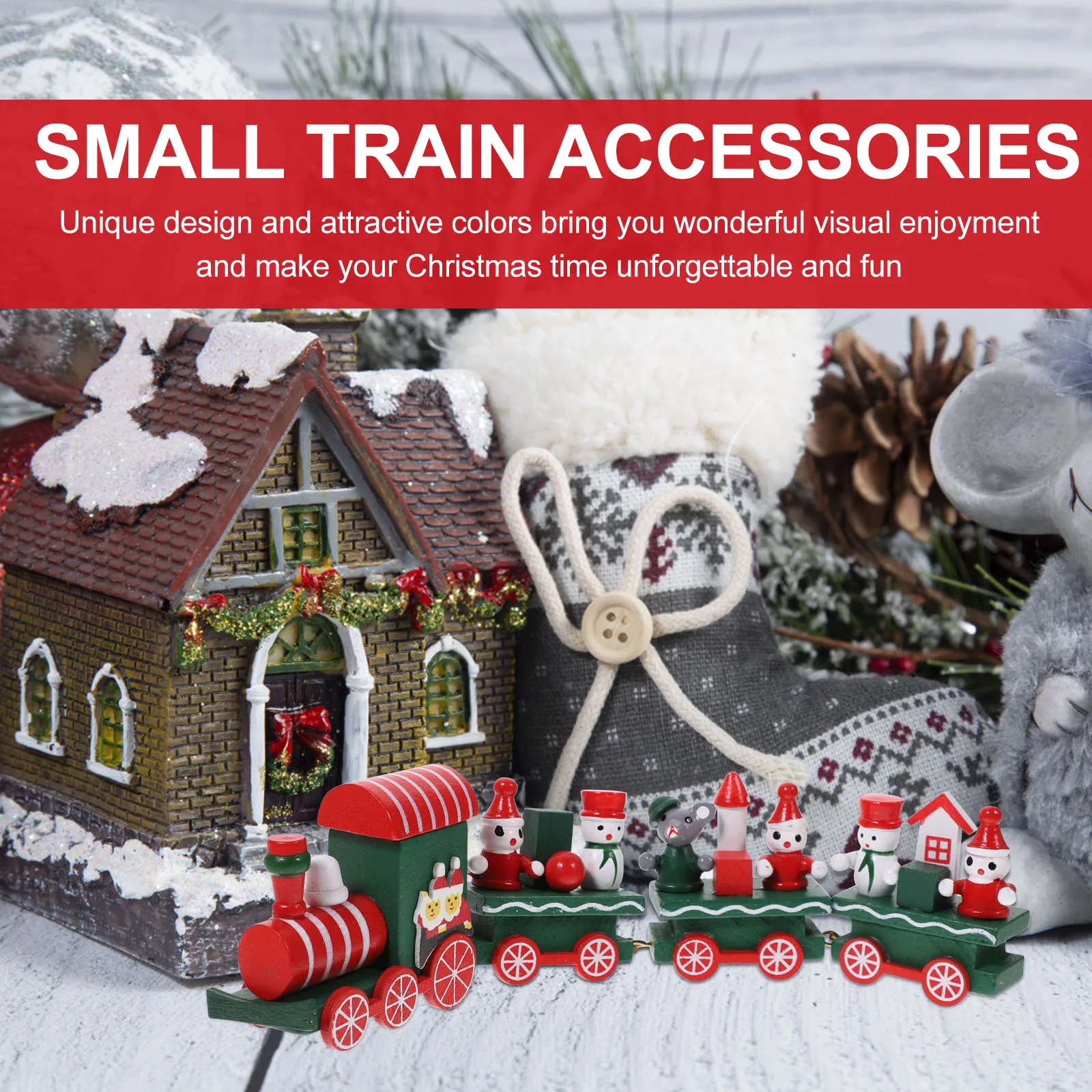 

Christmas Wooden Train Ornament Xmas Desktop Decor Table Festival Centerpiece Lightweight Xmas Decoration Home Living Room Gift