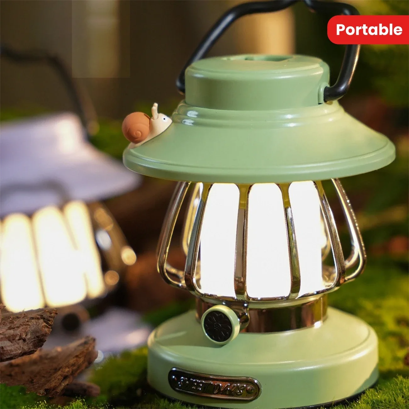 Cartoon Snail Retro Portable Hanging Camping Night Lamp USB Charging Camping Light Decoration Light For Courtyard, Camping