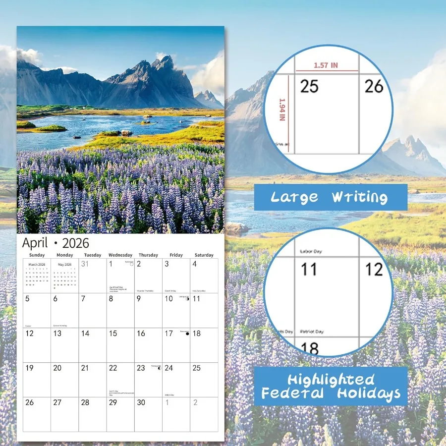 2026 تقويم الحائط التقويم 2026 نوفمبر 2025 - ديسمبر 2026 تقويم الحائط الرائع 12 "× 24" مفتوح الصفحة الكاملة أشهر سميكة