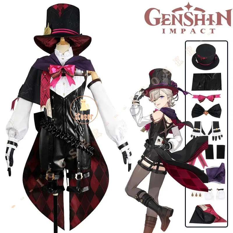 Lyney Cosplay Costume Genshin Impact Game Uniform Outfit Magician Pyro Lynette Fontaine Halloween Costume Women Men Role Play