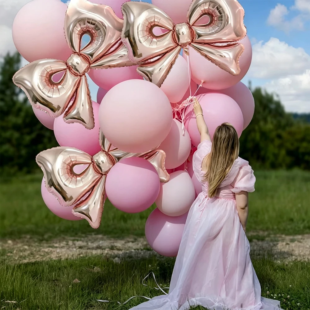50 Zoll Roségold Schleife Luftballons Schleife Party Dekor Riesiger Folienballon für Mädchen Kokette Geburtstag Babyparty Braut Hochzeit Dekore – Detail 3