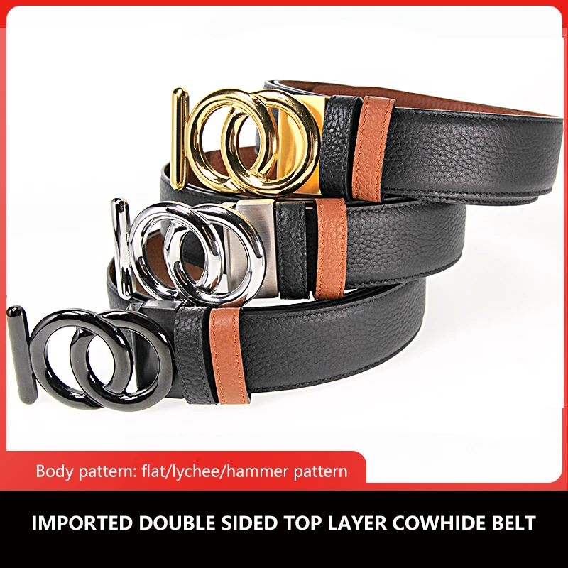 Genuine cowskin Belt Men's Italian Leather Double Layer Cowhide Stainless Steel Belt Buckle with Gift Box Dust Bag top quality