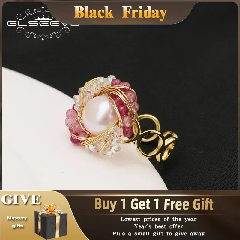 GLSEEVO Crystal Wound Pearl Ring Multi Layer Winding Rings for Men Women Luxury Wedding Band Crystal Finger Rings for Women Lady