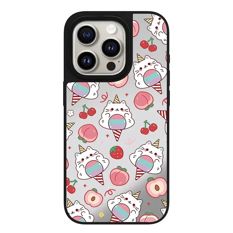 Cute Animals Ice Cream Mirror Magnetic Phone Case Cover for IPhone 11 12 13 14 15 16 Pro Max Case