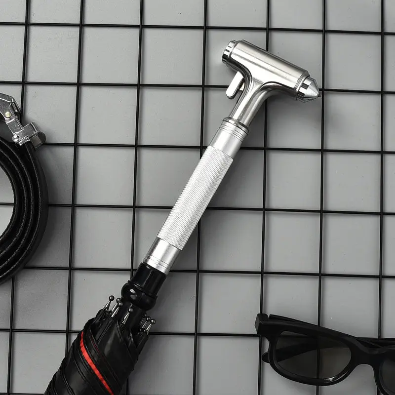 Multifunctional Car Safety Hammer Umbrella Black Coated Sun Parasol Detachable Walking Stick Emergency Window Breaker Umbrellas