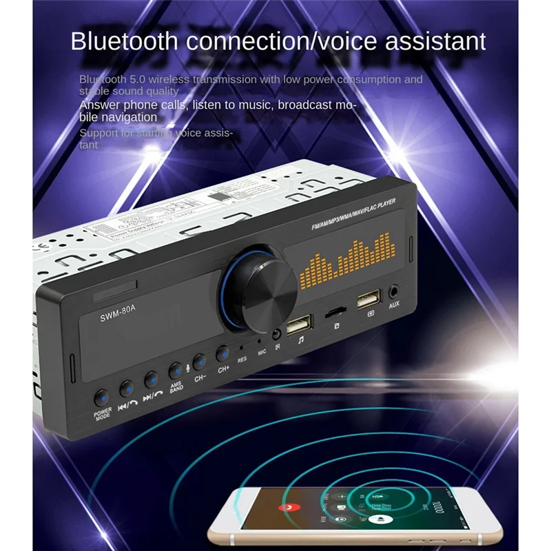 

ATS-4Channel 60W Bluetooth Car Radio Car MP3 Player Multifunction Plug-in U Disk Car Radio with Multi-Color Function for