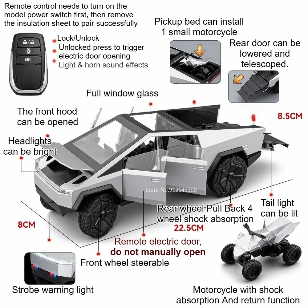 1:24 Pickup Truck ROBOVAN Model Toy Car Remote Control Electric Door Sound Light Vehicles Models Thoughtful Gift for Birthdays