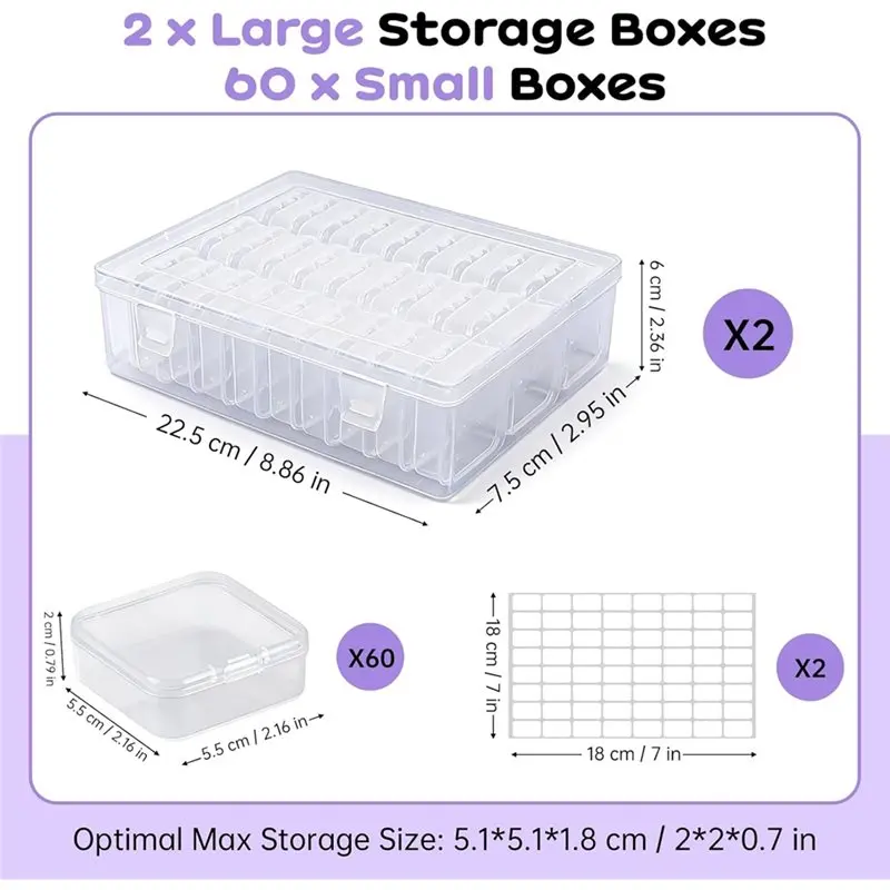 

【Выгодное предложение】Набор из 2 коробок для хранения бусин, контейнер для хранения бусин с 60 маленькими ячейками и 2 листами наклеек-этикеток