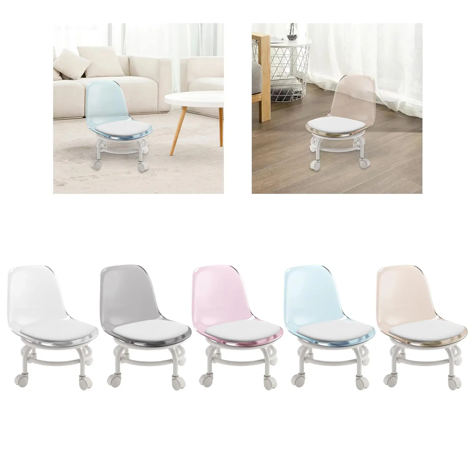 Low Rolling Stool with Back Support Caster Low Roller Seat Swivel Stool for Home Cleaning Knee Exercises Shop Fitness Garage