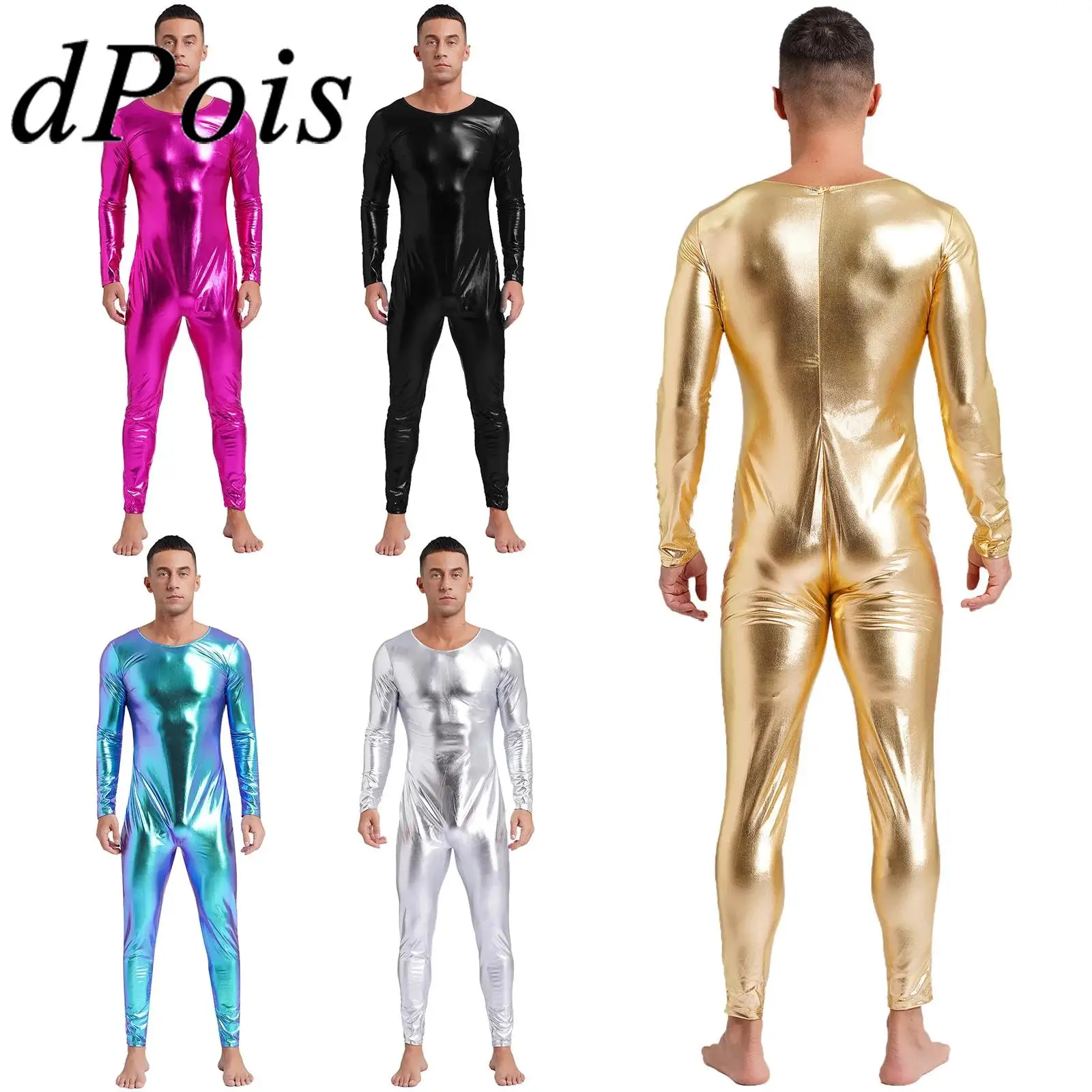 Mono de Cosplay metálico para hombre, Body de cuerpo completo, Unitard brillante, baile de Jazz, discoteca, Bar, Festival, trajes de Ustage, Ropa de baile