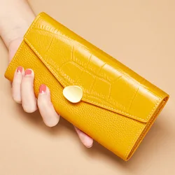RFID Genuine Leather Woman Wallet Crocodile Pattern Real Cow Leatther Purse Card Holder Ladies Clutch Bag