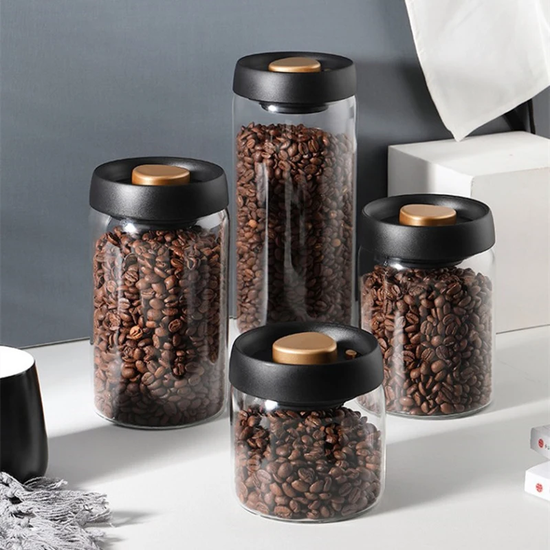 Coffee Beans Vacuum Sealed Tank Household Moisture-proof Air Extraction Airtight Container Transparent Glass Food Storage Jars