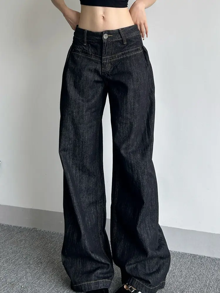 American Vintage Raw Color Scimitar Jeans Women Washed Distressed Relax Fit Slim All-match Trendy Baggy Casual Denim Trousers
