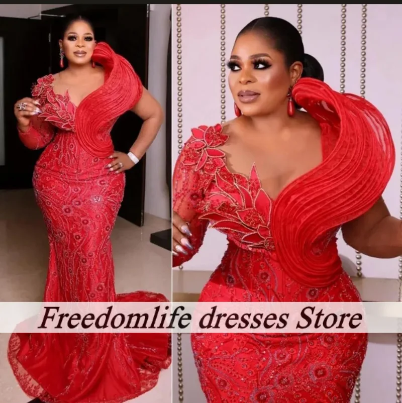 Robe De soirée longue style sirène, élégante, avec des appliques De perles rouges, robe De bal De luxe, robes De Gala africaines personnalisées