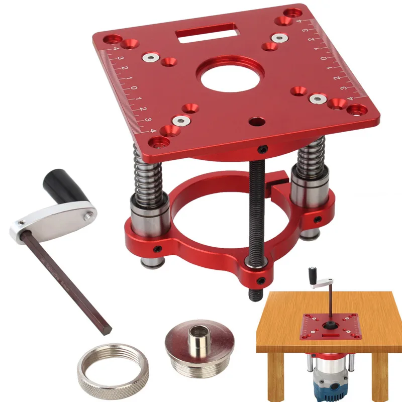 Router Lift Kit W/ Aluminum Router Plate For 65mm Diameter Motors Woodworking Router Table Workbench Trimmer Engraving Machine