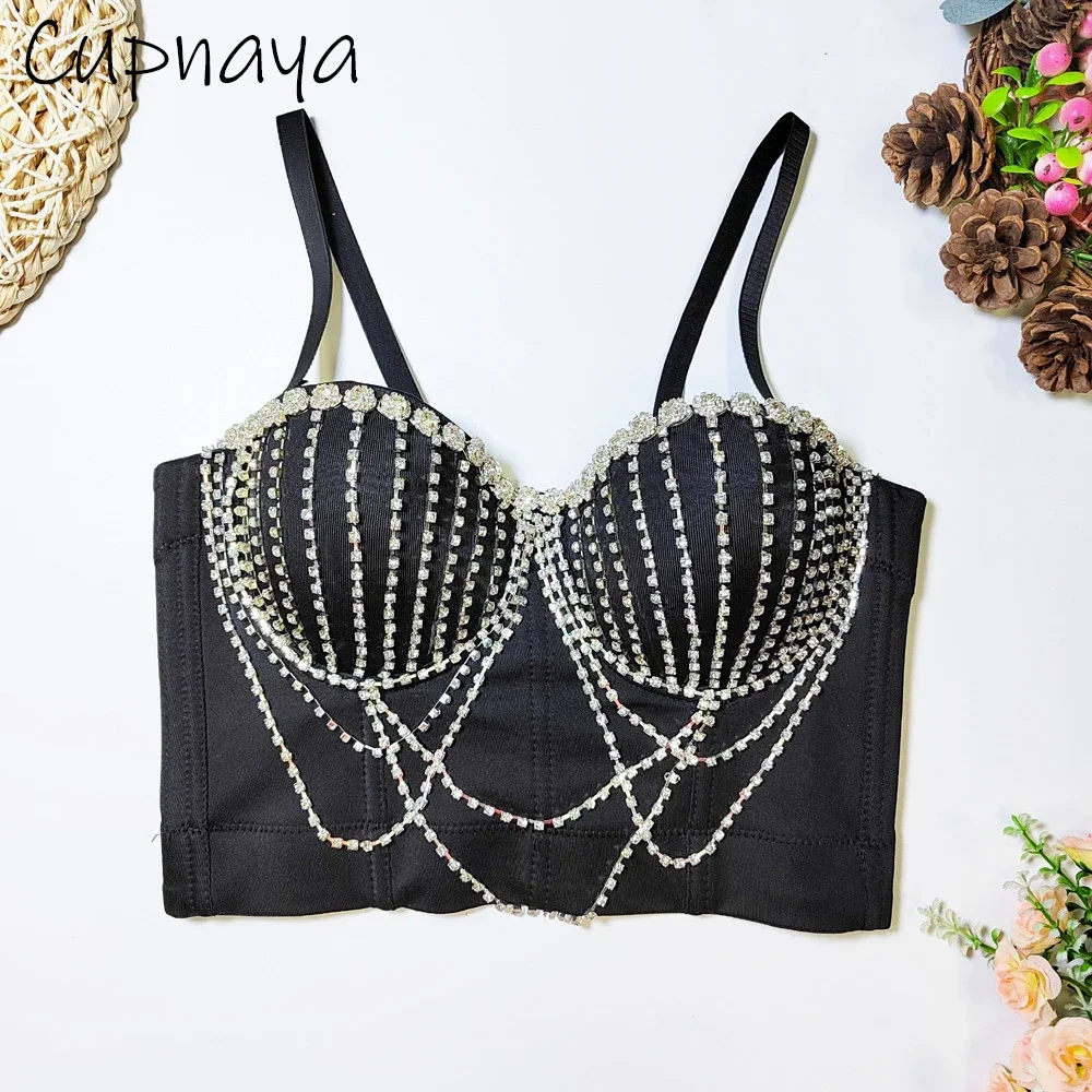 

Cupnaya Women Glitter Chains Crop Top for Party Show Performance Stripers Sexy Bustier Corset Push Up Bralette Camisoles