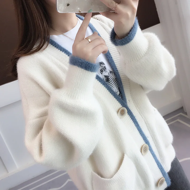 Mink Fur For Women 2023 Autumn And Winter New Style Lazy Wind Internet Famous Loose Thick Knit Sweater Cardigan Jacket Trend