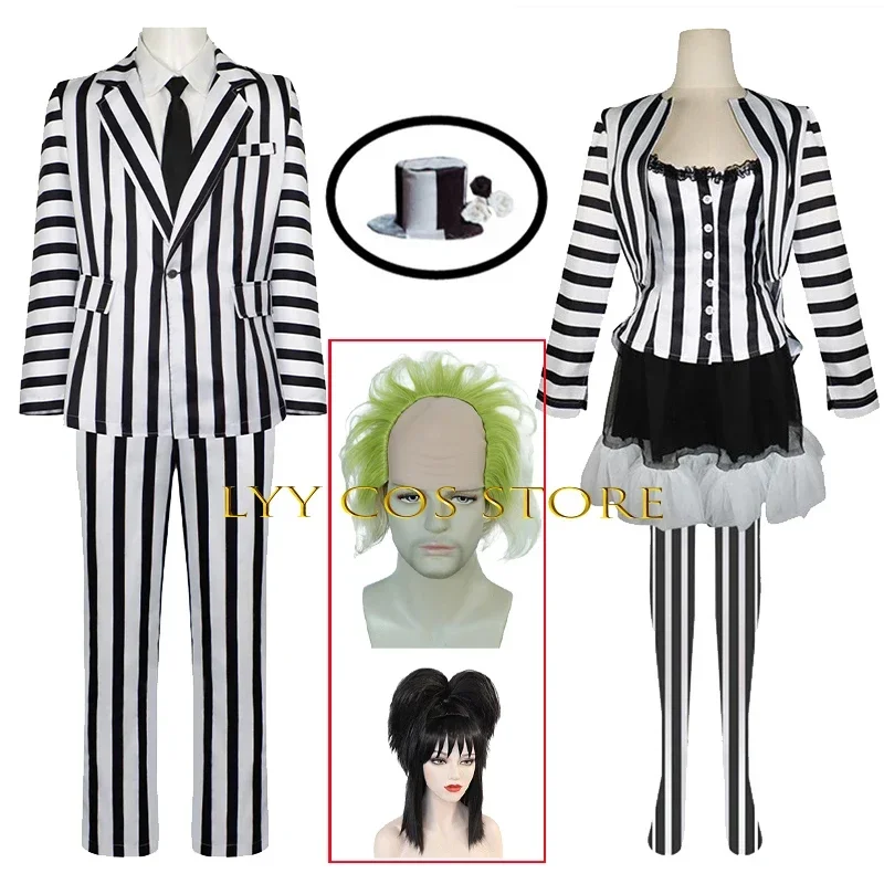 Movie Beatles Cosplay Suit Black White Suit Uniform DRAWS Hat Wig Set Halloween Cosplay Beetle Outmeant for Women men