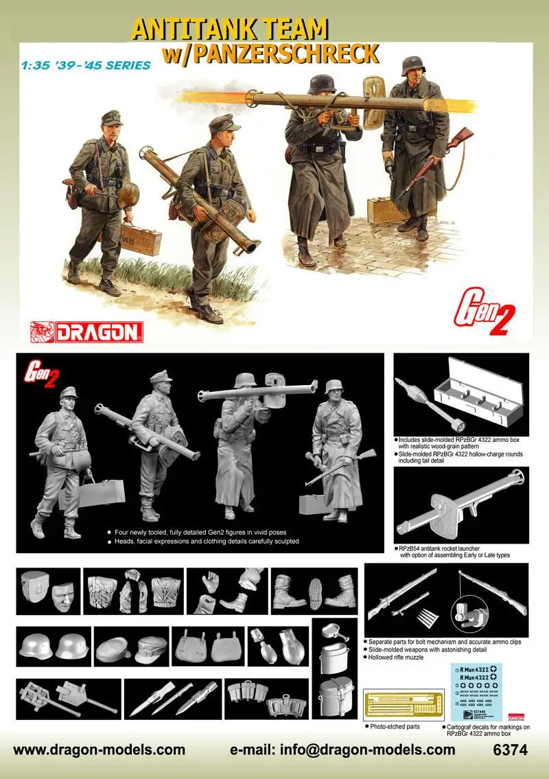 DRAGON 6374 1/35 Scale  German Antitank Team w/Panzeerschreck Model Kit