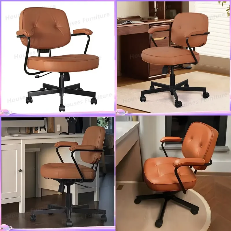Modern Ergonomic Leather Office Chair Mid Back Swivel Task Chair for Home Conference Room Comfortable Computer Desk Seat