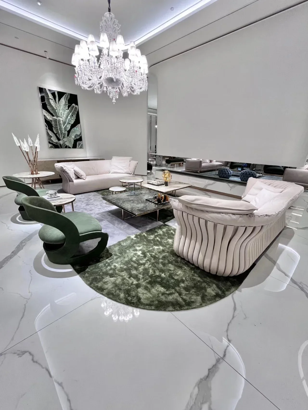 Post-modern Italian living room frosted leather sofa Light luxury villa flat floor luxury three-seat sofa