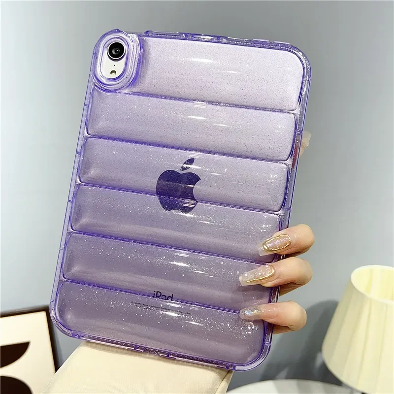 Glitter Down Jacket Transparent Tablet Case for Ipad 10th 9 8 7 Pro 11 Air 4 5 Mini 6 5 4 Soft Clear Shockproof Protect Cover