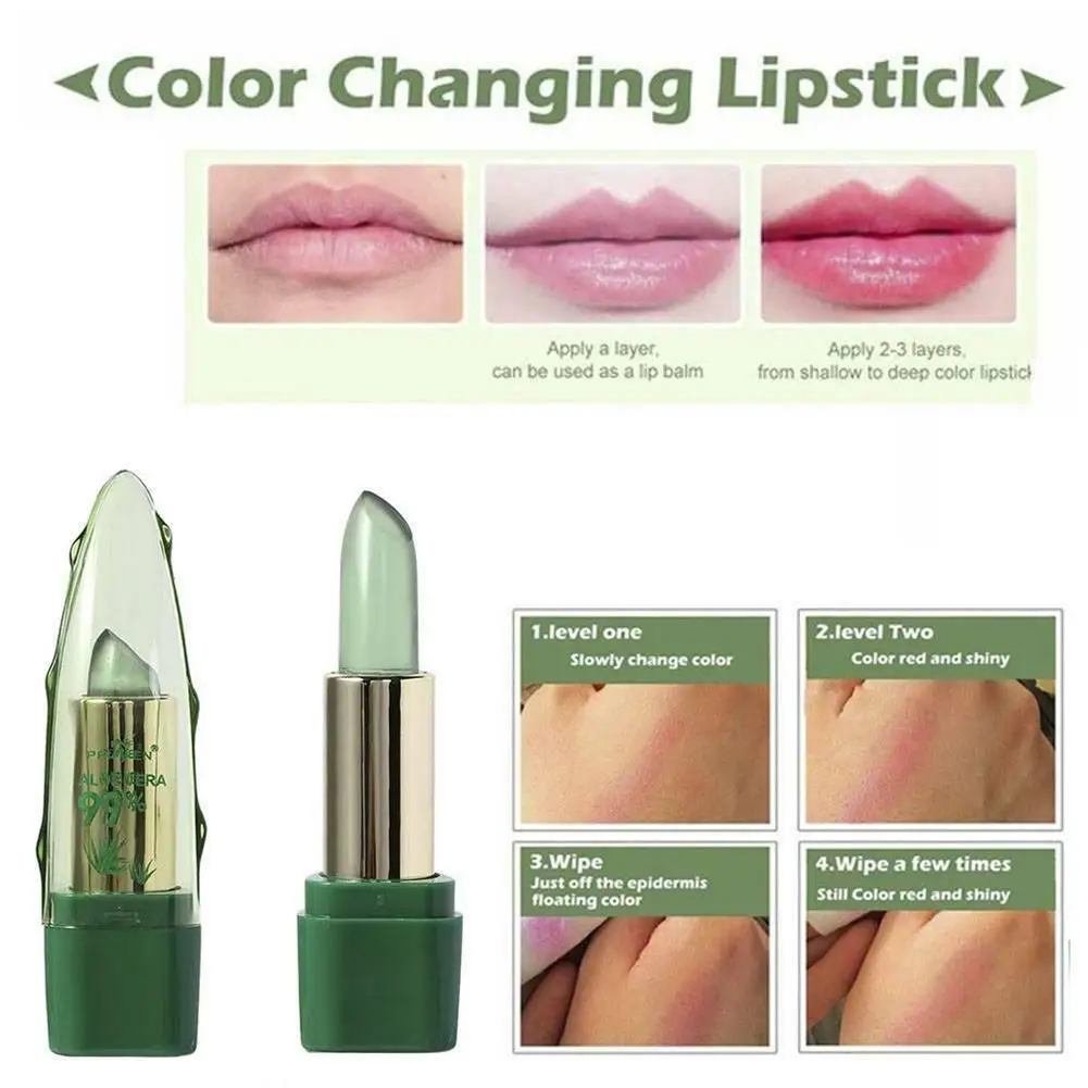 New Batom 99% ALOE VERA Natural Temperature Change Color Jelly Lipstick Long Lasting Moistourizing Nutritious Lip TBalm Makeup