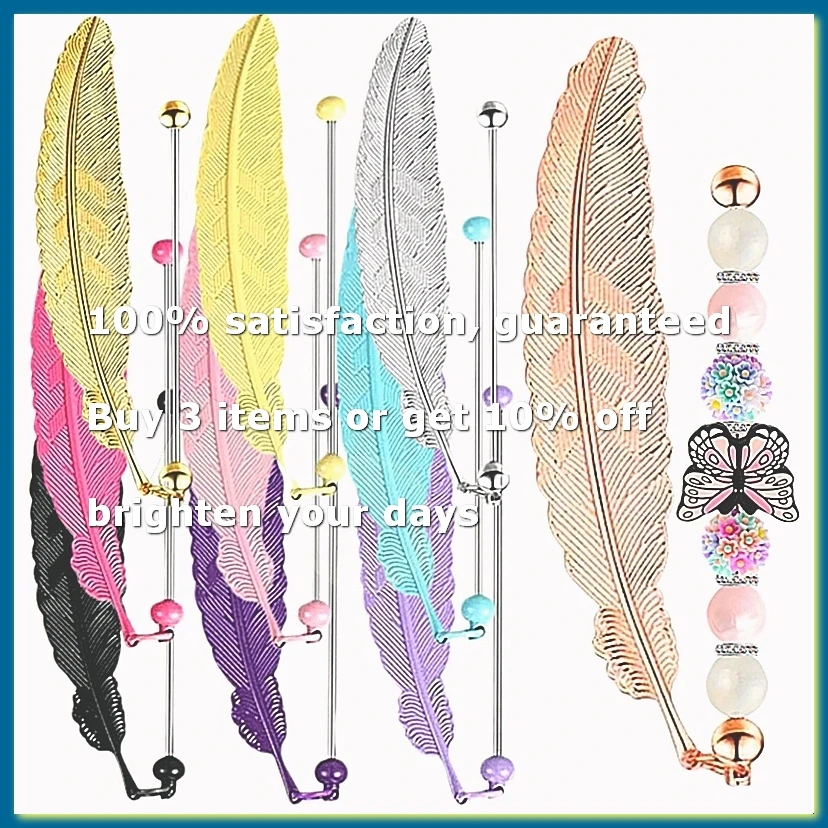 10 Pieces DIY Beadable Bookmarks Bulk, Metal Beadable Bookmarks Pendant Bar, Craft Beaded Book Lanyards Chains