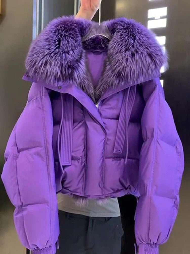 

Фиолетовая утепленная куртка-пуховик для женщин, зимняя модная корейская свободная теплая утолщенная хлопковая одежда
