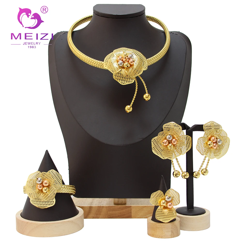 

MEIZI 18k Gold Plated Fashion Jewelry Set for Women Dubai Designed for African Style Wedding Party Jewelry Set