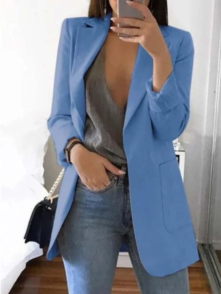 Suit Jacket Women Blazer Clothing Cardigan Office Overcoat Solid Coat Lapel Jacket Grace Fashion Girl OuterWear Autumn Winter