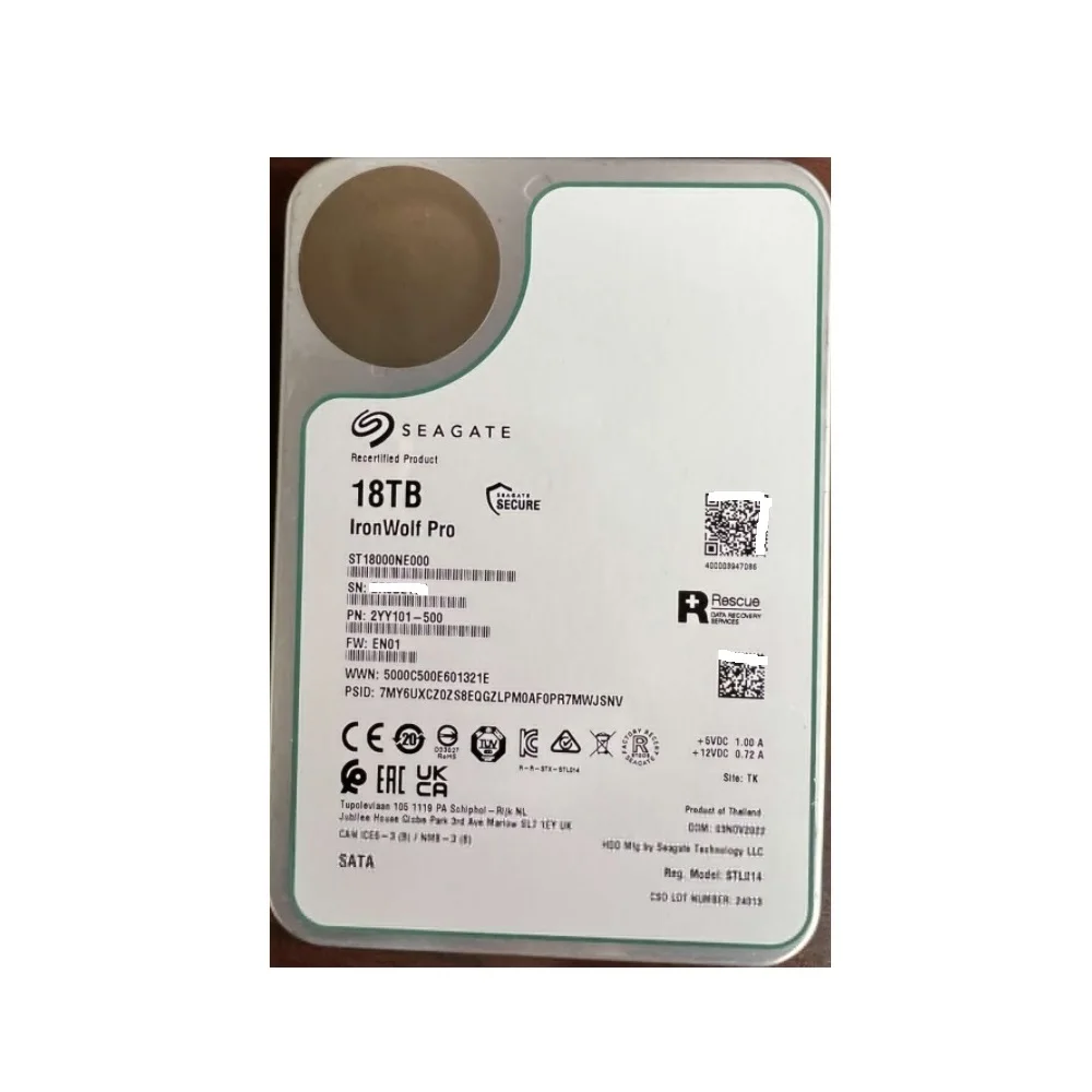 Новый жесткий диск IronWolf Pro 18 ТБ NAS, 7200 об/мин, 256 МБ кэш-памяти CMR SATA 6,0 Гбит/с, 3,5 дюйма, внутренний жесткий диск ST18000NE000 Nas