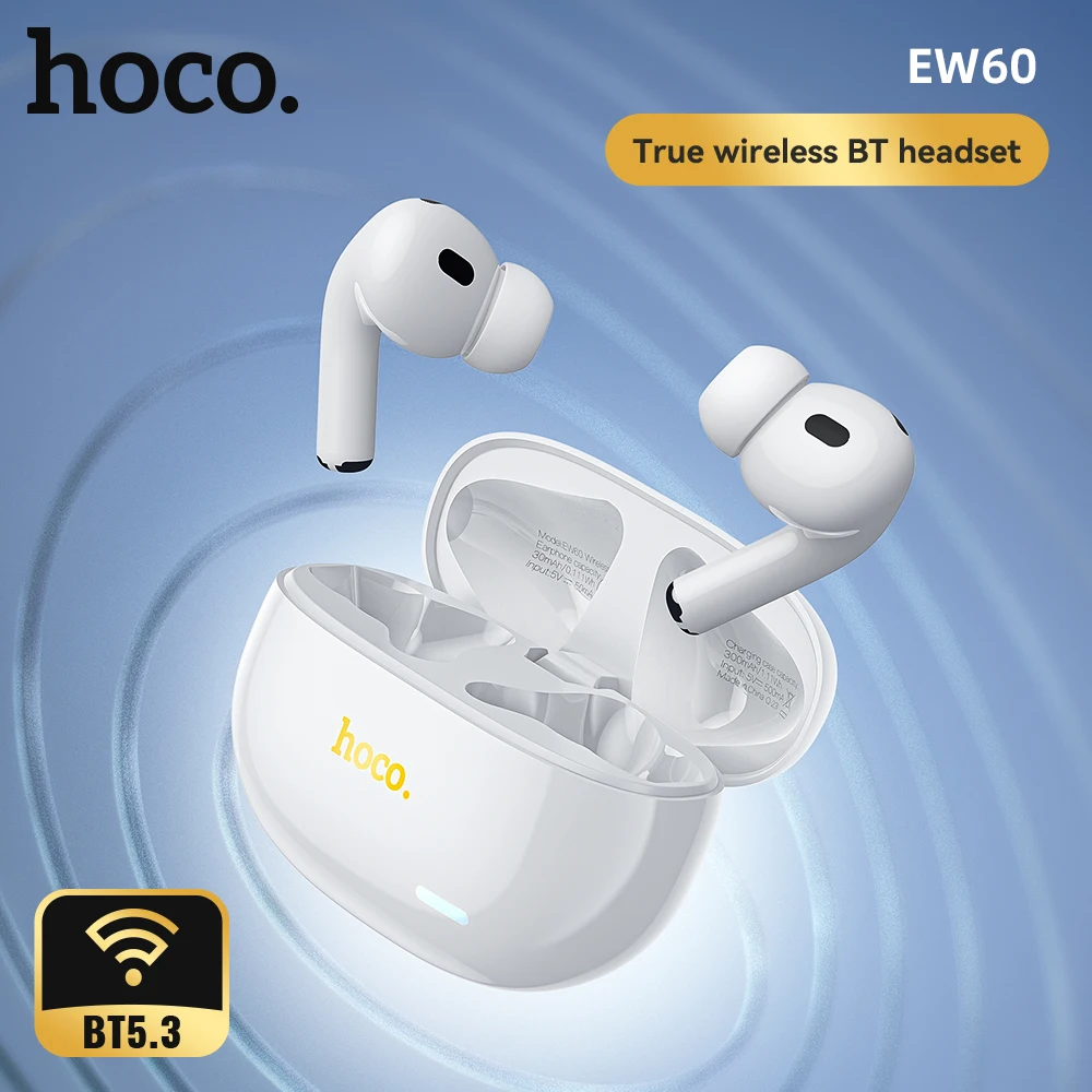 HOCO 진정한 무선 블루투스 이어폰, EW60, 블루투스 5.3 헤드폰, TWS 이어버드, 마이크 포함, 음악 이어폰, 안드로이드 ISO용