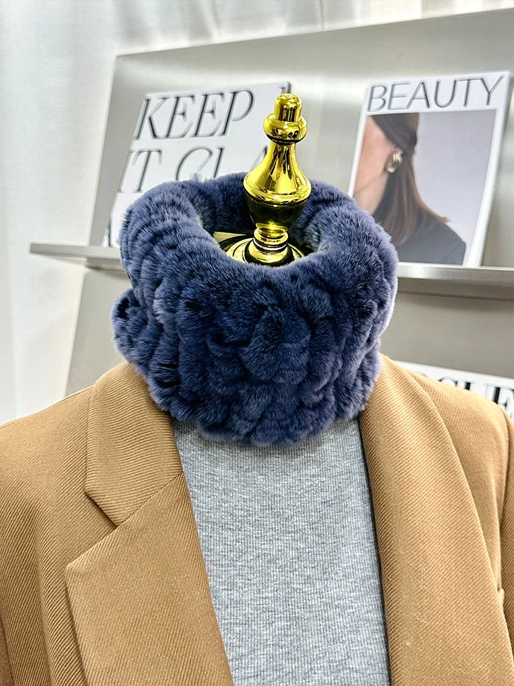 

Women Real Rex Fur Handmade Stretch Scarf Knit Genuine Rex Rabbit Fur Headbands Girls Natural Fur Ring Cowl Snood Scarves Winter