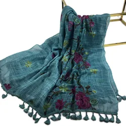 Embroidered Cotton Hijab for Muslim Women Floral Scarf Shawl Tassel Tie Dye Scarves Vintage Woman's Hijab Retro Elegant Stoles