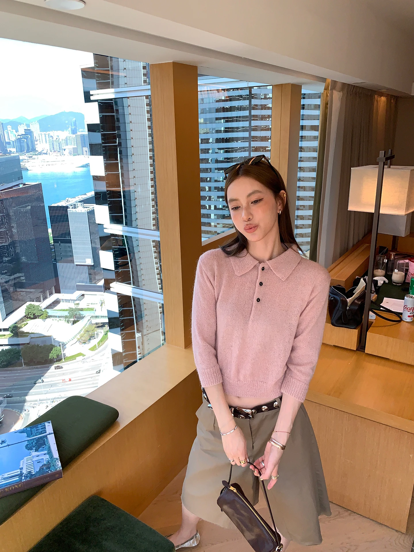 

Мягкий вязаный топ из шерстяной смеси с воротником-стойкой и рукавом три четверти для женщин, весенняя коллекция