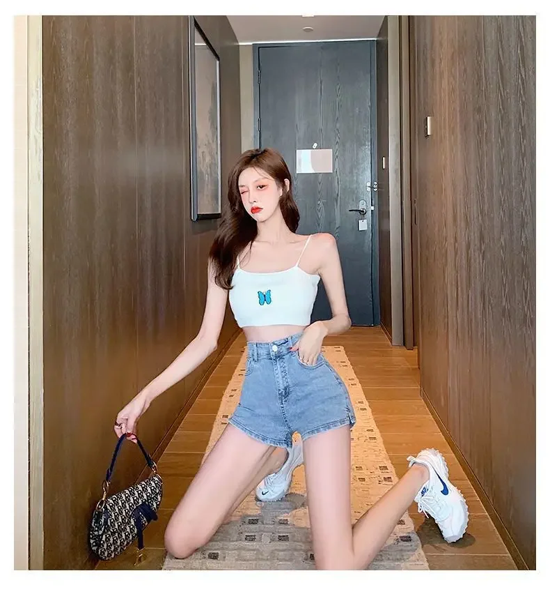 Jean Shorts Women Summer High Waisted Solid Hot Short Jeans Ladies Korean Elastic High Waist Denim Shorts Women