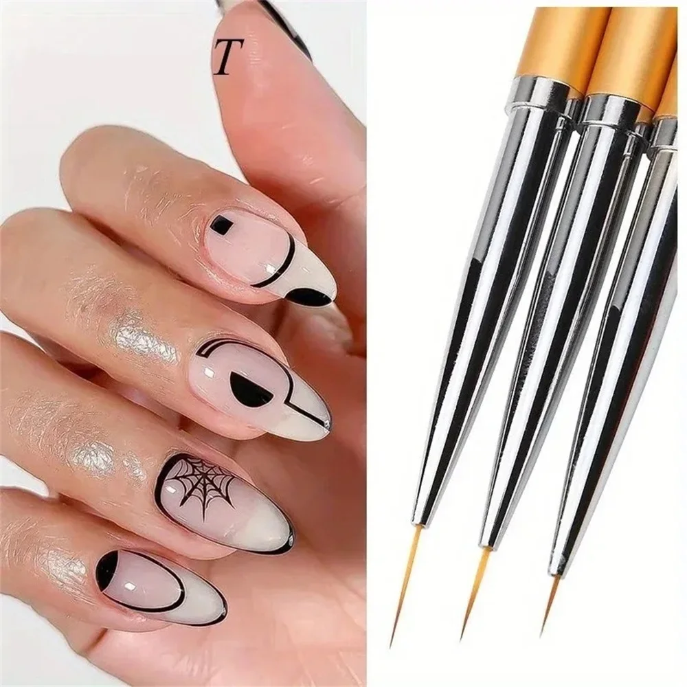 3Pcs Acrylic French Stripe Nail Art Liner Brush 3D Tips Line Stripes DIY Drawing Pen UV Gel Brushes Painting Pen Manicure Tools