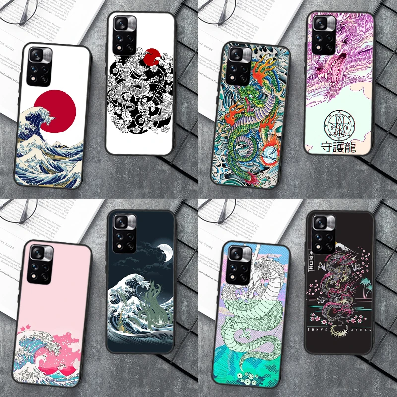 Japanese Wave Anime Dragon Case For Xiaomi Redmi Note 12 11 10 9 8 Pro Note 12S 11S 10S 9S Cover For Redmi 9 10 12 C