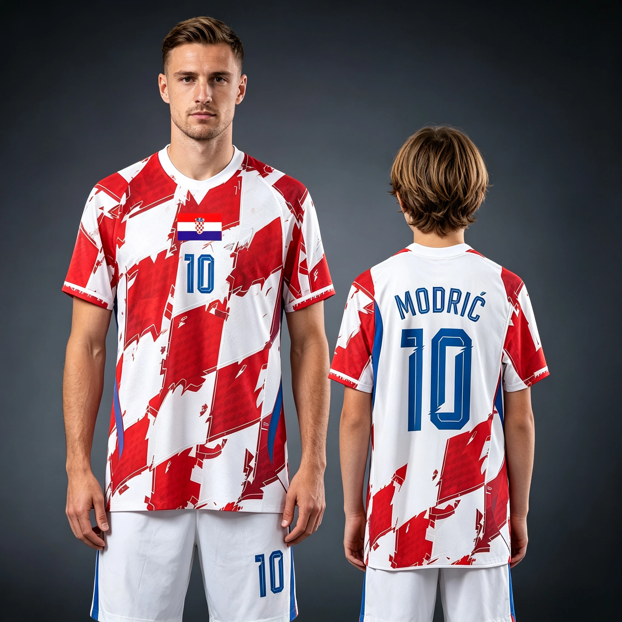 Croatia Modric 10 Soccer Jersey Family Matching Outfit Parent Child Short Sleeve Football T Shirt Men Women Kids Red White Check