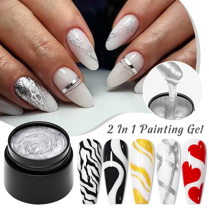 Esmalte de uñas en Gel con pintura en blanco y negro, línea de súper textura, Gel de dibujo de flores, barniz semipermanente para decoración de uñas con LED UV, 8ml