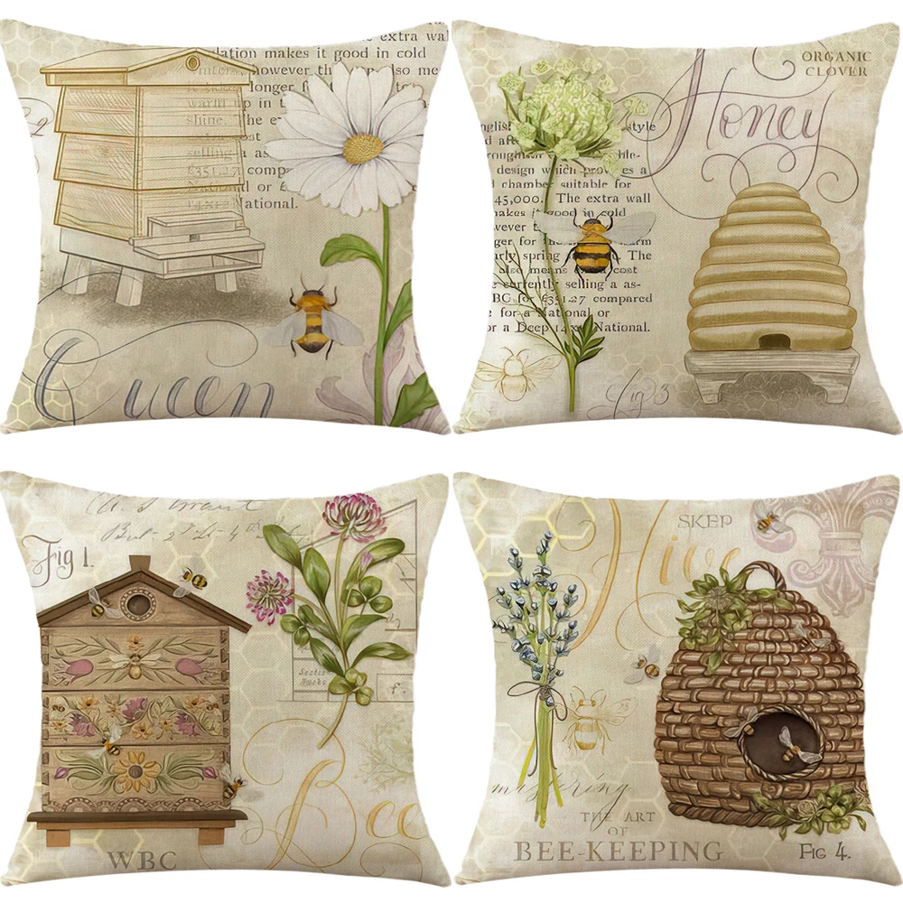 

Easter Decorative Pillow Cover Couch Cushion Cover Honeybee Beehive Flowers Printed Pllowcases Home Bedroom Decor Pillowslips