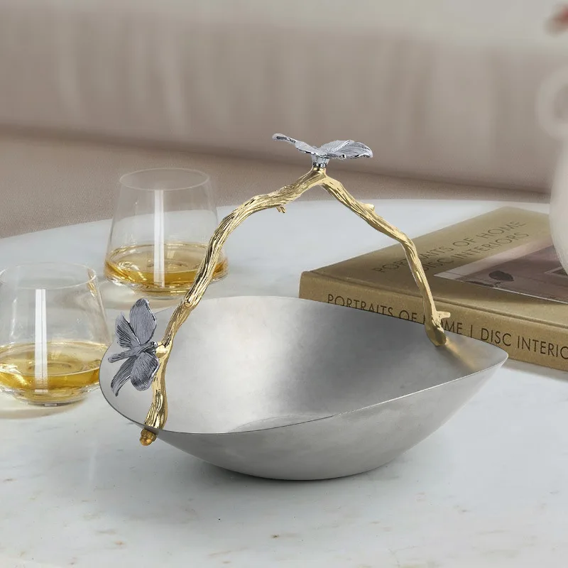 Light luxury high-grade stainless steel high-end sense old fruit plate living room coffee table exquisite ornament
