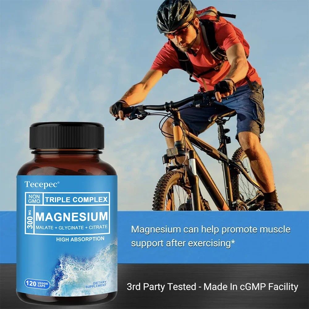 Triple Magnesium Complex - 300 mg Magnesium Glycinate, Malate & Citrate for Bone, Muscle, Nerve & Energy - Highly Absorbable