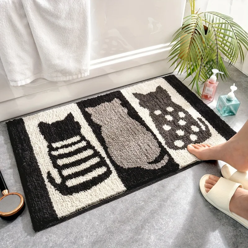 1pcs Tuched Texture Skin-friendly Faux Cashmere Bath Rug Anti-slip Back Quick Drying Washroom Shower Floor Mat