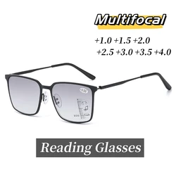Metal Multifocal Reading Glasses Progressive Bifocal Anti Blue Light UV Protective Presbyopic Prescription Eyeglasses +1.0 +1.5