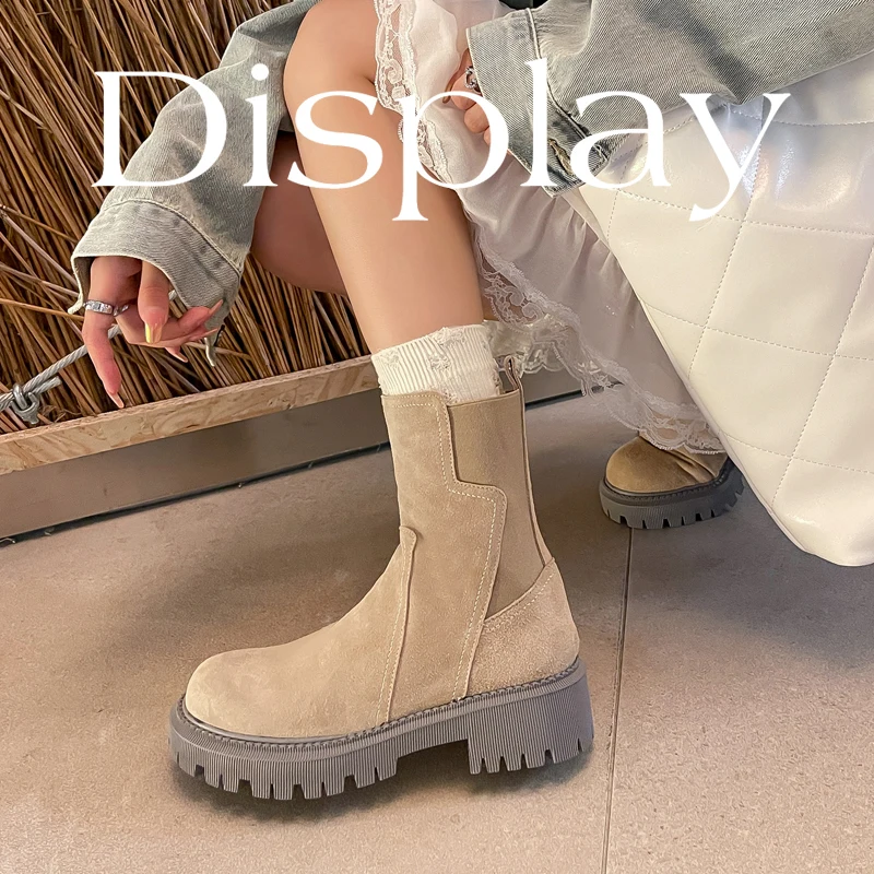 

2023 autumn winter women ankle boots natural leather plus size 22-26.5cm cowhide/Cow suede+pigskin modern boots zip short boots