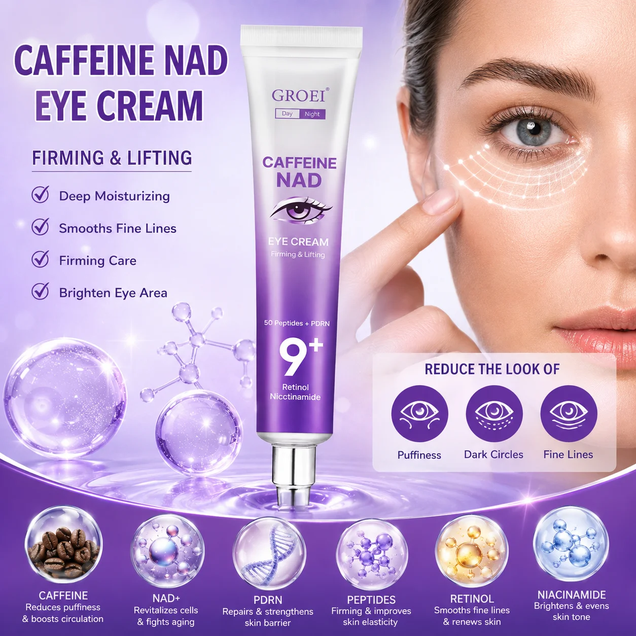 Eye Cream Peptide - GROEI NAD Eye Cream Caffeine PDRN