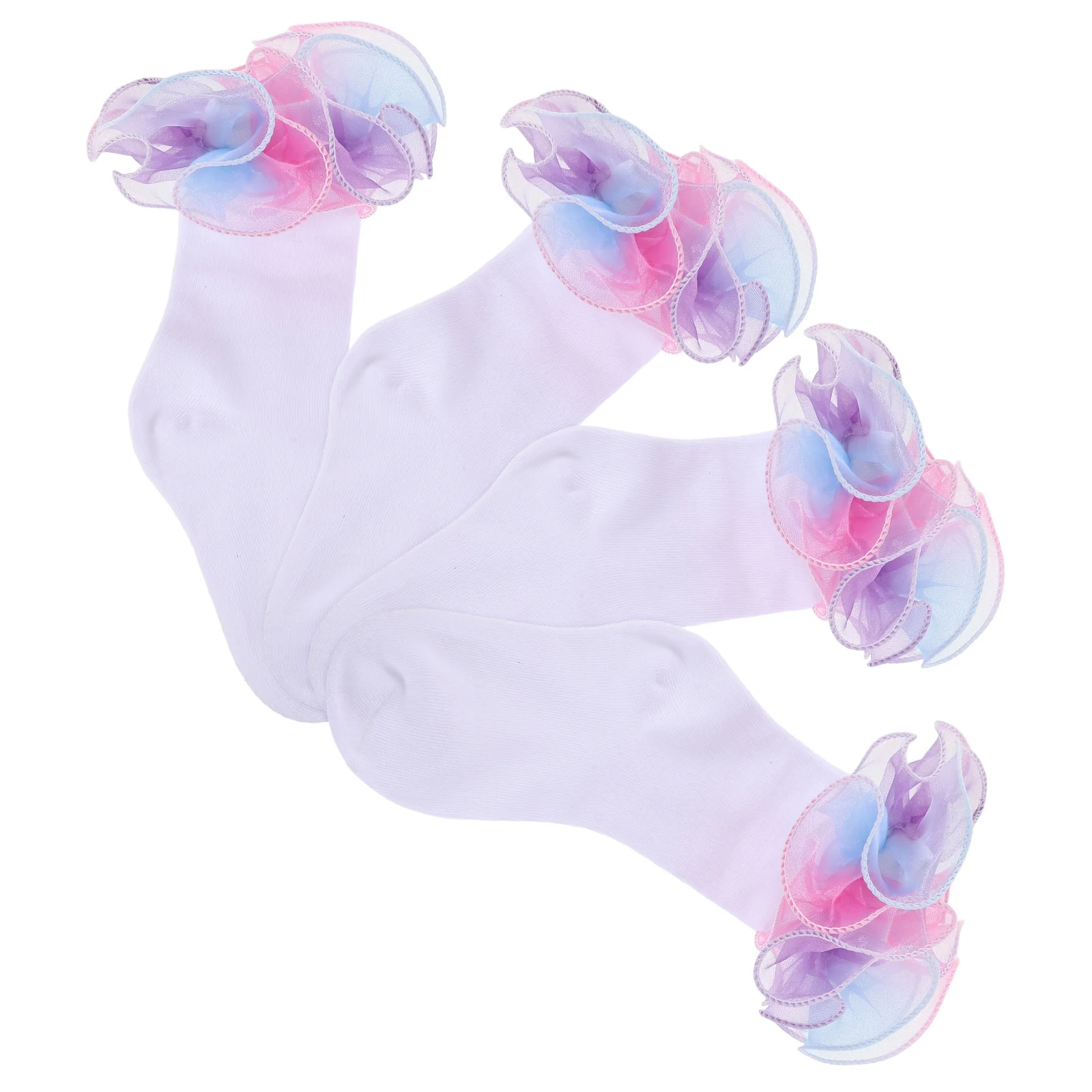 

2Pairs Rainbow Lace Socks Girls Breathable Princess Knee High Stockings Ruffle Trim Soft Cotton Toddler Kids Baby Socks